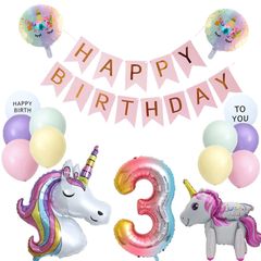 【特価商品】誕生日 飾り付け ユニコーンバルーン 誕生日 HAPPY BIRTHDAY ガーランド 女の子 数字 バルーン 3 バルーン バースデー パーティー デコレーション 3歳 セット シンプル 装飾 風船 キッズバースデーキット お祝い 写真背景 ユニ