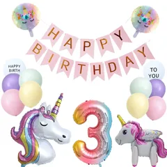 【特価商品】誕生日 飾り付け ユニコーンバルーン 誕生日 HAPPY BIRTHDAY ガーランド 女の子 数字 バルーン 3 バルーン バースデー パーティー デコレーション 3歳 セット シンプル 装飾 風船 キッズバースデーキット お祝い 写真背景 ユニ