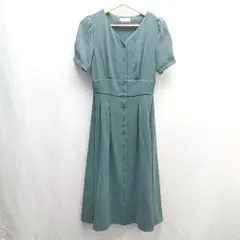 ◇ ◎ NATURAL BEAUTY BASIC 上品 大人 綺麗め フレア 半袖 ロング丈 ワンピース サイズS グリーン系 レディース E  【1405140024203】
