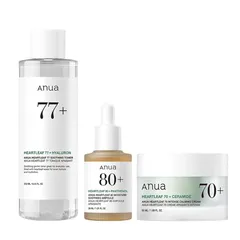 ANUA(アヌア)ドクダミ 77スージングトナー 250ml+ドクダミ80水分アンプル30ml+ドクダミ70インテンスカーミングクリーム50ml 3STEPセット(化粧水＋美容液＋クリーム) 水分保湿 オールインワン ゆらぎ肌 脂性肌 スキンケアセット 韓