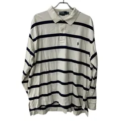 POLO RALPH LAUREN 長袖 ボーダー ポロシャツ 2XL ホワイト ポロ ラルフローレン ビッグサイズ 古着卸 アメリカ仕入 a707-5909