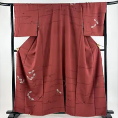 付下げ 身丈159.5cm 裄丈67cm M 袷 落款 蝶 花びら 金銀彩 赤茶 正絹 秀品 【中古】