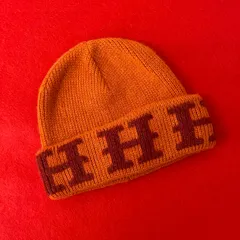 極美品　エルメス　ニット帽　ビーニー　カシミヤ100% H柄　ボルドー　S シェーヌダンクル柄がGOOD♪】☆エルメス☆ニット帽 ヘブン