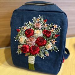 ロース手刺繍 リボン刺繍 リュックサック - メルカリ