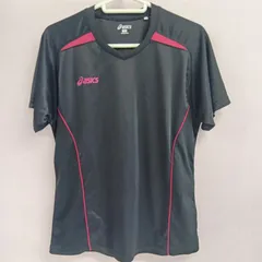 [asics]アシックス シャツ スポーツウェア バレーボールウェア 半袖 レディース 古着 サイズO XL ブラック ピンク（い-135，ソ）