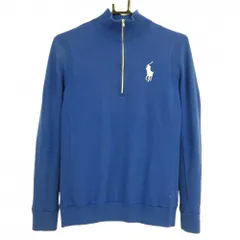 ポロゴルフ ハイネックセーター ブルー×白 ハーフジップ 裏地付 胸ロゴ ウール混 レディース M ゴルフウェア Ralph Lauren