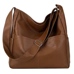 [ドナリー] ショルダーバッグ トートバック a4 肩掛け 斜めがけ かばん 大容量 レザー レディース (ブラウン) 1