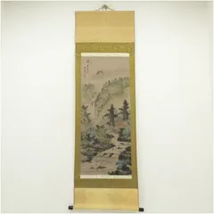 堀江春斎筆 彩色山水図 掛軸 堀江春斎筆 彩色山水図 掛軸