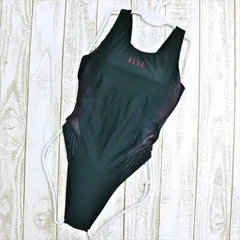 SE2-Y01☆新品 ELLEエル競泳水着 黒 *幾何学模様 L クール SEXY ぴたぴた オープンバック レディース 練習用水着 フィットネスジムプール ワンピース■