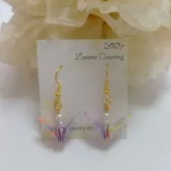 【和装・洋装にも】鶴の折り紙ピアス（イヤリング）♡purple和柄