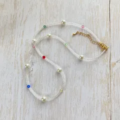 パールビーズとスワロフスキーのビーズネックレス