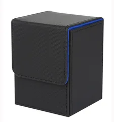 【在庫セール】「 スリーブ対応 遊戯王 100枚 ポケモン レザー デュエマ PU 各種 マグネット カードゲーム 縦入れ BOX トレカケース 」 デッキケース (黒（内装青）) Venssu