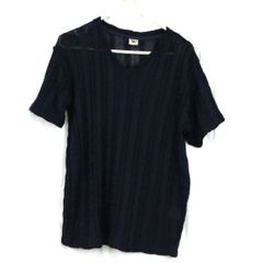 F-0041　TIMELY WARNING 半袖ニット　ネイビー　Mサイズ