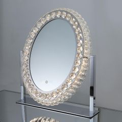女優ミラー クリスタル 三色 無段階調光 LEDライト付き 角度調整 ドレッサー 化粧鏡 幅46*高52センチ楕円形