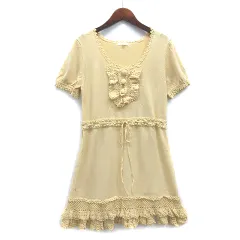 トゥービーシック TO BE CHIC サマーニット かぎ編み フリル チュニック 半袖 イエローベージュ 2