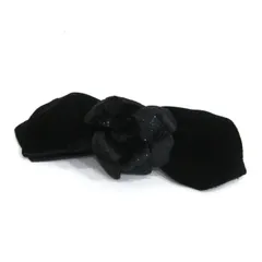 中古 美品 シャネル 小物 バレッタ カメリア リボン ABランク ブラック ベロア サテン レディース CHANEL 【送料無料】【西神店】
