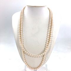 パール ロングネックレス ホワイト K14 刻印 真珠 6.6mm-6.7mm 84.5g 130cm レディース【OE-999】