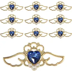 デコパーツ ラインストーン パール ハート 天使 羽 41x20mm 10個入り ブルー 青 ゴールド メタル パーツ 大きめ デコレーション きらきらぷんぷん丸 BJU-016