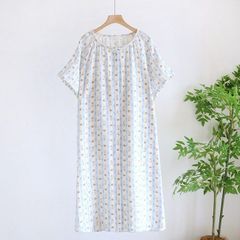 美品 綿100% ちぢみガーゼ パジャマワンピース 未使用 半袖 春夏季 S～Lサイズ ゆったり 吸汗速乾 xzxiaoyun405