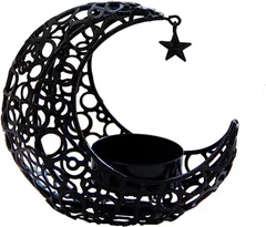 Queen-b キャンドル ホルダー 月 アロマ ろうそく スタンド インテリア メタル 置物 照明(ブラック)