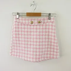 ザラ ZARA キュロットスカート チェック ツイード ピンク XS *T81