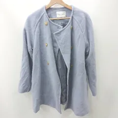 ◇ ⊇ Couture brooch クチュールブローチ ウール混 長袖 ノーカラーコート サイズ38 ブルー系 レディース E  【1506130002710】のサムネイル
