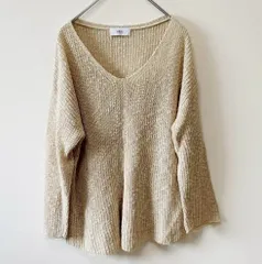 AZUL アズール　レディース　トップス　ニット　セーター　ローゲージニット　鍵編みニット　長袖　Vネック　デコルテみせ　ベージュ　ゆったりデザイン　ドロップショルダー　麻混　シンプル　カジュアル　SU41h471