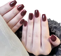 Herbeluemily(ハベルミリィ) ネイルチップ ショート 手作り 付け爪 収納ケース 10枚入 ジェルネイル風(A（艶紅）,  M)