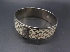 ■美品■ COACH コーチ シグネチャー バングル ブレスレット アクセサリー レディース シルバー系×アイボリー系 DH1885