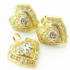 ニナリッチ NINA RICCI 美品 ハートモチーフ ビジュー イヤリング ペンダントトップセット アクセサリー ゴールドカラー 0427 ■GY09