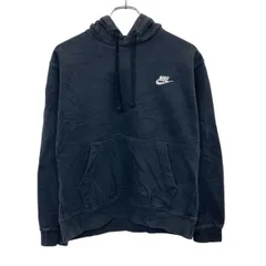 NIKE ロゴスウェット パーカー M ブラック ナイキ プルオーバー 裏起毛 刺繍ロゴ リバースウィーブ 古着卸 アメリカ仕入 a708-5612