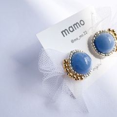 ショップオープン記念！20%OFF♡  ホワイトチュールピアス/イヤリング　ビーズ刺繍　金属アレルギー対応 mamo