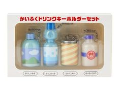 かいふくドリンクキーホルダーセット おいしいみず サイコソーダ ミックスオレ モーモーミルク