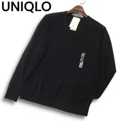 【新品 未使用】 UNIQLO ユニクロ 秋冬 ウール100％★ エクストラファイン メリノ V ネック セーター ニット Sz.M メンズ 黒