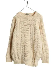 【お得なクーポン配布中!】 アイルランド製 フィッシャーマン ウール ニット セーター メンズ M 程/ 古着 アランニット ケーブル ローゲージ 長袖セーター ナチュラル