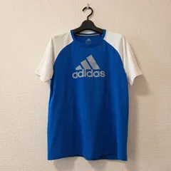 値下げ！adidas アディダス ラグランシャツ 半袖シャツ デカロゴ Y2K グランジ 160サイズ 青 白 90s