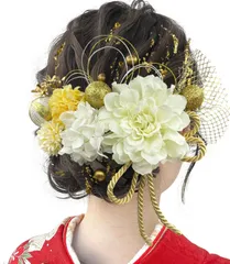 【人気商品】卒業式 着物 七五三 振袖 ヘッドパーツ 浴衣 水引 ゴールド 袴 赤 和玉 ヘアアクセサリー 結婚式用 造花飾り かすみ草 手作り あじさい ダリア 専用ケース付き ドライフラワー 髪飾り【10色展開】 Y3330 成人式 [JZOON]