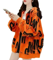【人気商品】オレンジ厚い) (XL あうたー ストリート系 レディース レディース アウター アウター 秋 トップス 韓国風 オーバーサイズ ジャケット フード付き 長袖 ゆったり ジップパーカー パーカー [MMTYRM]