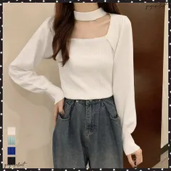 チョーカー風 リブニットトップス 韓国風レディース バストオープン ニットトップス カジュアル パフスリーブ ニットソー 20代 30代 ニットウエア おしゃれニットプルオーバー 春秋ニットインナー 無地着やせニット