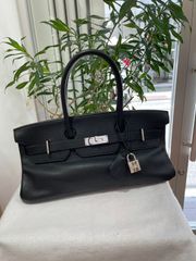 【美品】HERMES エルメス ショルダーバーキン 42 トリヨンクレマンス ブラック シルバー金具 L刻印□ ヴィンテージ 中古 ハンドバッグ トートバッグ レディース 女性用 ブランド 黒 本革 レザー カーフ 希少 レア プレゼント ギフト バック