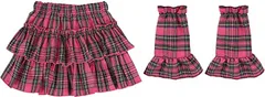 TOKYO GOODS MARKET フリフリ ウエストゴム スカート レッグカバー セット フリーサイズ( A/ピンクチェック,  Free Size)