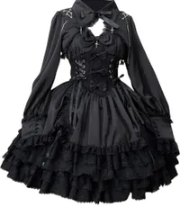 【韓嬢】ゴスロリドレス ロリィタ セットアップ地雷系ゴシックロリータフリル付き黒