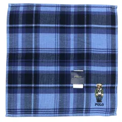 未使用  ポロ　ラルフローレン ハンカチタオル　ハンドタオル ハンカチ　ミニタオル　ホワイト　ポロベア　POLO RALPH LAUREN ベア くま 綿 コットン　100％　ブランド ネイビー　ブルー　紺 チェック レディース　メンズ