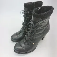 ■ DIANA 足首回りリブ、編み上げ ミドル丈 ヒールブーツ サイズ24 2/1 ブラック レディース E  【1301260024737】