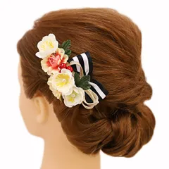 髪飾り 成人式 振袖 浴衣 卒業式 袴 結婚式 2点セット 白 ピンク 金 黒 赤 花 和 洋 パール かんざし 手作り 簪 つまみ細工 ちりめんフォーマル 花飾り 玉飾り ブライダル W 28 303-269 白 サーモンピンク  o805　Si