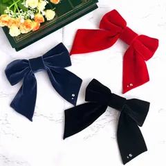 ベロアリボン バレッタ 8cm ビッグリボン 【全3色】 ラプティフルール 韓国 ヘアアクセサリー 黒 ブラック 紺 ネイビー 赤 レッド