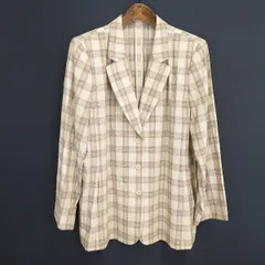 #ax レリアン Leilian ジャケット 13+ 大きいサイズ 13号 ベージュ オレンジ 黒 チェック 麻混 テーラード 薄手 日本製 937464 k01