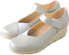 ファーストコンタクト パンプス レディース 痛くない ストラップ 歩きやすい ヒール 黒 靴 フラット ウエッジ ソール 美脚 厚底 ラウンドトゥ 仕事 nc39616 グレー（）  23.5cm