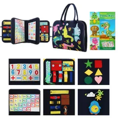【人気商品】玩具 おもちゃ 知育玩具 - FlyCreat 幼児忙しいボード 恐竜 かわいいシール 90pcs ステッカー モンテッソーリ セット付き 男の子 女の子 幼児 指先の知育 布おもちゃ 布のおもちゃ 布絵本 紐通し 紐結び ボタン練習 服の着り方