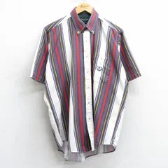 XL/古着 半袖 シャツ メンズ 90s ワンポイントロゴ コットン ボタンダウン 白他 ホワイト ストライプ 25apr07 中古 トップス